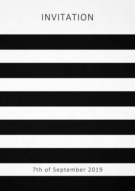 Invitation card with black stripes in the color of your choice. White.