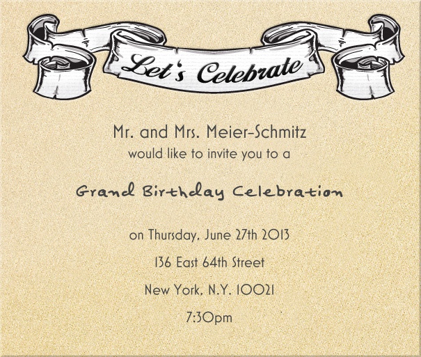 Beige Geburtstag oder Jahrestag Einladungskarte mit Let's Celebrate Text.