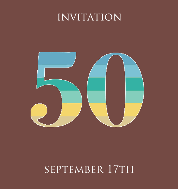 50th Anniversary online invitation card with animated number 50 in beau shades of green, blue and yellow Gold.