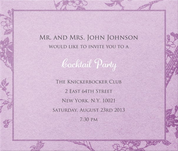 Purple, classic Wedding Party Invitation with floral background.