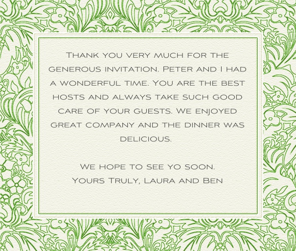 White Classic Wedding Card with Green Floral Frame.
