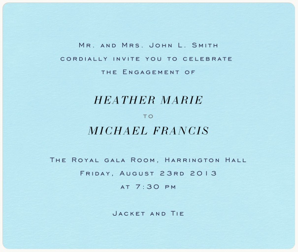 hellblaufarbene elegante Einladungskarte in Quadratformat mit weissem Rand.