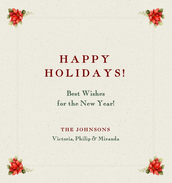 Holiday's Card with Happy Holiday text and floral border.