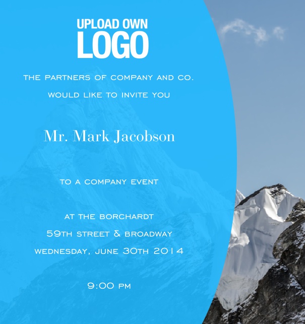 Online Corporate Invitation for Company Event with customizable background and light blue text field.
