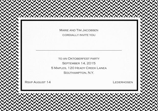 Classic invitation with thin waves frame, editable text and line for personal addressing. Black.