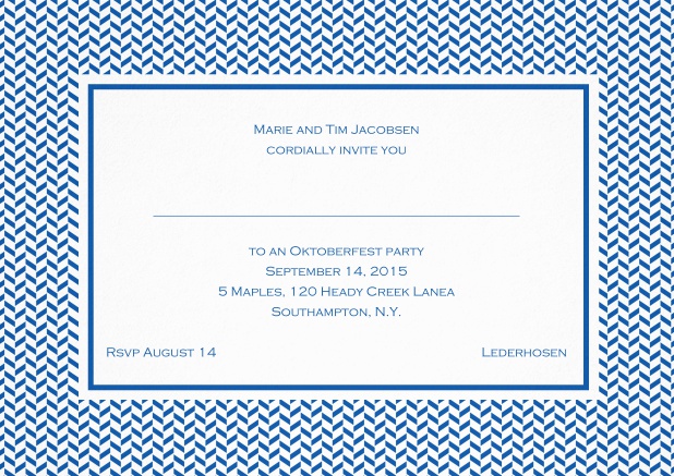 Classic invitation with thin waves frame, editable text and line for personal addressing. Blue.