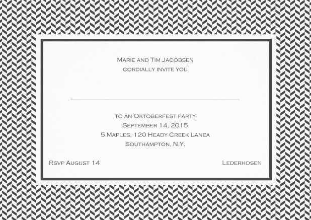 Classic invitation with thin waves frame, editable text and line for personal addressing. Grey.