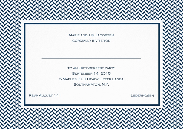Classic invitation with thin waves frame, editable text and line for personal addressing. Navy.