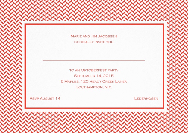 Classic invitation with thin waves frame, editable text and line for personal addressing. Red.