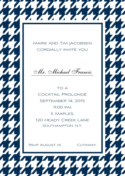 Classic online invitation card with Bavarian style frame in various colors. Navy.