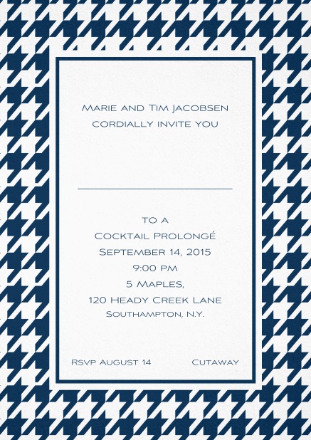 Classic invitation card with Bavarian style frame in various colors. Navy.