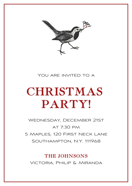 Online Christmas party invitation with Rudolph the Red Nose Reighdeer and red frame Red.