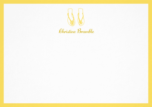 Personalizable note card with flip flops and frame in various colors. Yellow.