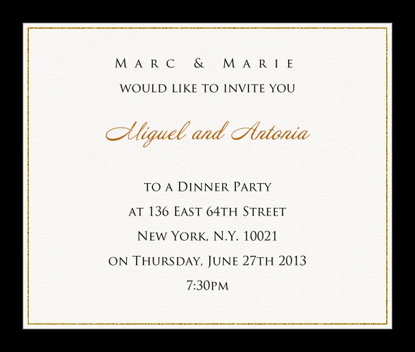 Online invitation card with customizable frame with fine golden border Black.