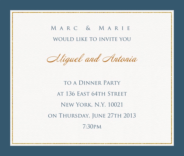 Online invitation card with customizable frame with fine golden border Blue.