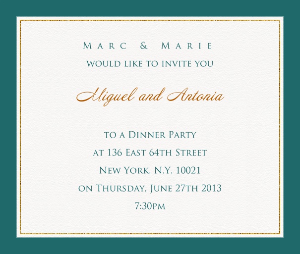 Online invitation card with customizable frame with fine golden border Green.