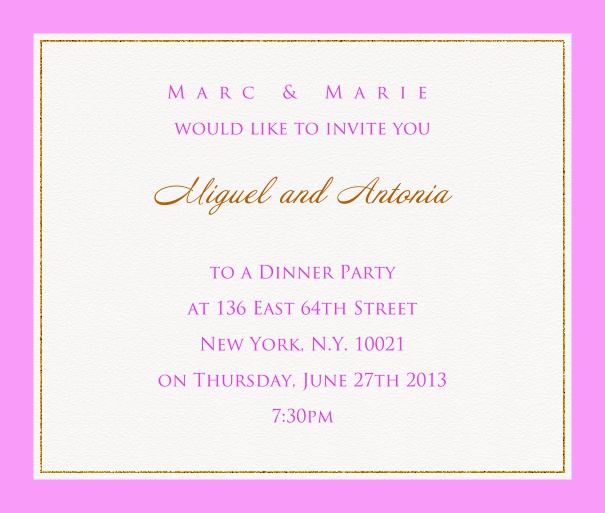 Online invitation card with customizable frame with fine golden border Pink.