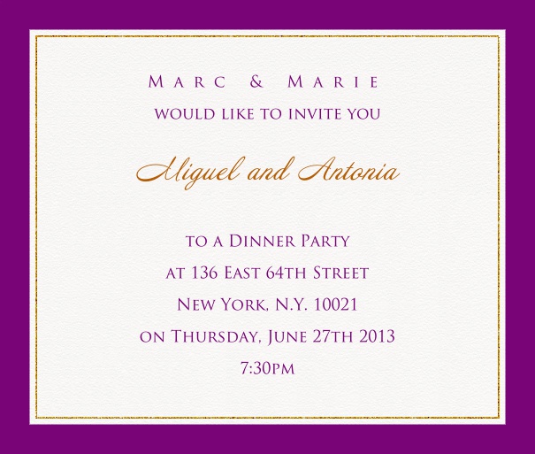 Online invitation card with customizable frame with fine golden border Purple.