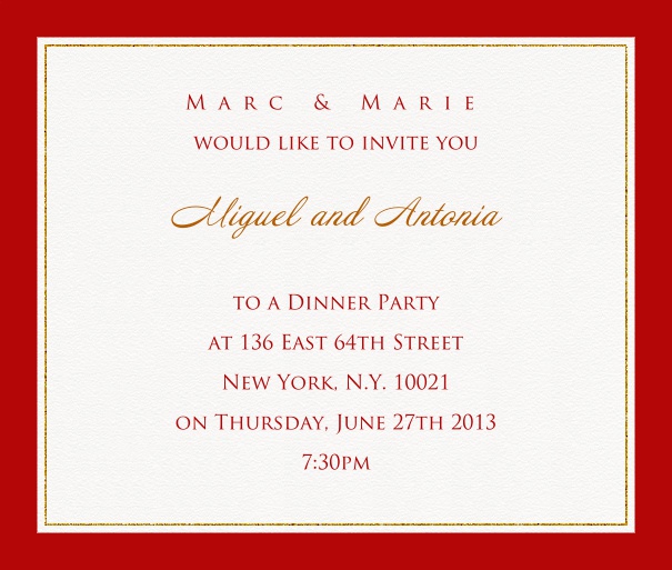 Online invitation card with customizable frame with fine golden border Red.