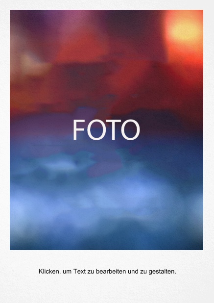 Einfach gestaltete Fotokarte in Hochkant mit einem Fotofeld mit Rahmen zum Foto selber hochladen inkl. Textfeld.