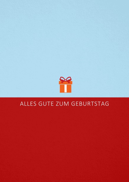 Geburtstags-Grusskarte mit orangenem Geschenk Rot.