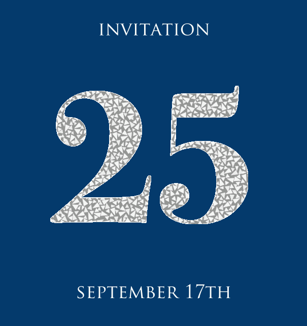 25th anniversary animated paperless invitation card with large 25 out of animated silber mosaic stones. Navy.