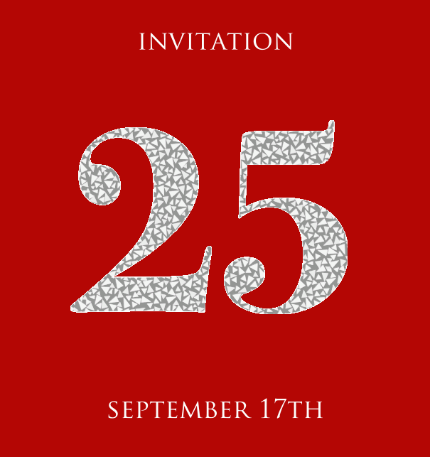 25th anniversary animated paperless invitation card with large 25 out of animated silber mosaic stones. Red.