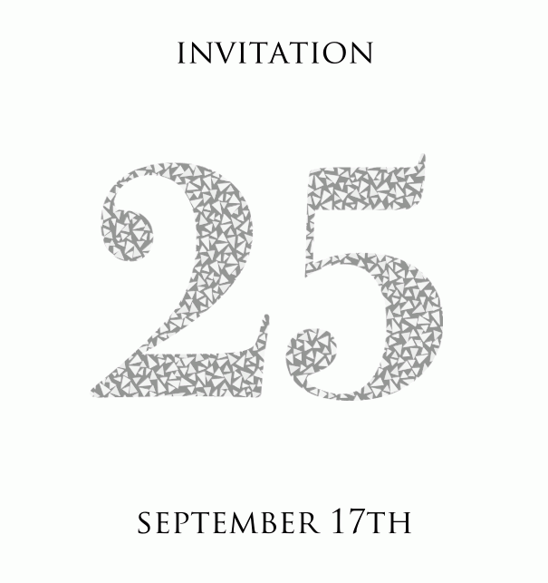 25th anniversary animated paperless invitation card with large 25 out of animated silber mosaic stones. White.