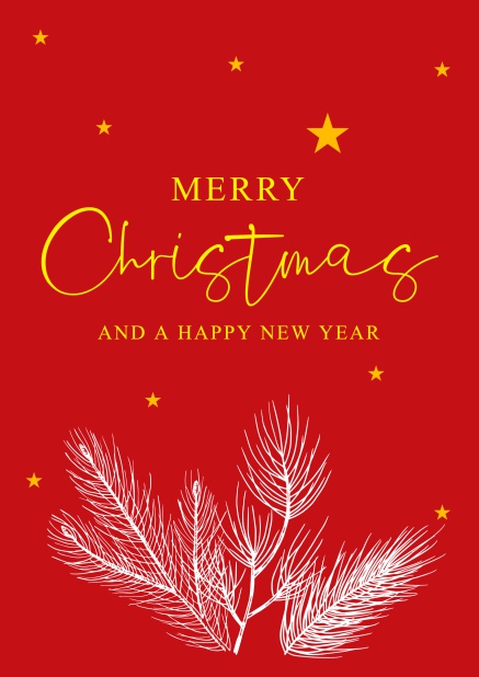 Online Rote Weihnachtskarte mit illustrierten weißen Zweigen mit goldenem Stern