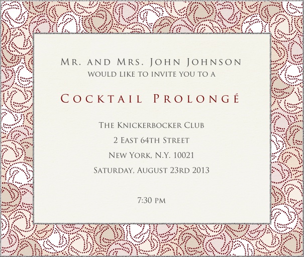 Online klassische Cocktail Einladungskarte mit kunstvollem rot und grauem Blumen-Rahmen.