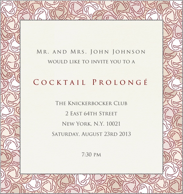 Online klassische Cocktail Einladungskarte in Hochkant mit kunstvollem rot und grauem Blumen-Rahmen