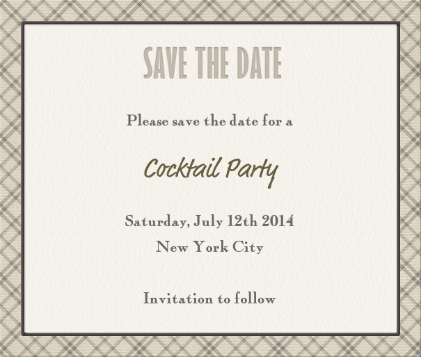 Beige Classic Party Save the Date Card with Geometric border.