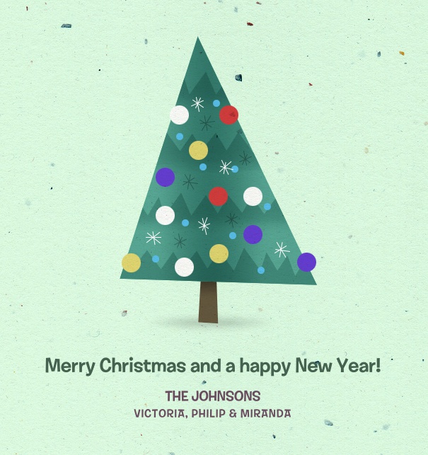 Christmas Card online with cartoon Christmas Tree.