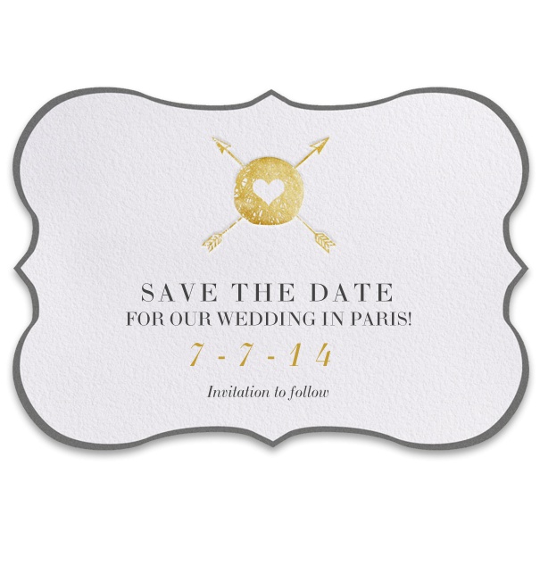 Customizable Online Save the Date Card with spear and gold heart theme.