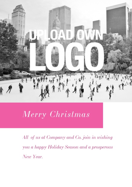 Firmenweihnachtskarte online mit Fotofeld, Logo Funktion und rotem Textfeld. Grau.
