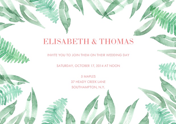 Online invitation card with fern watercolor design.