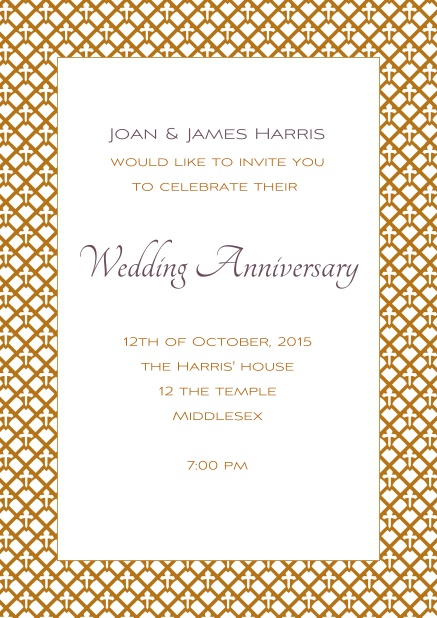 Online Wedding anniversary invitation with golden frame.