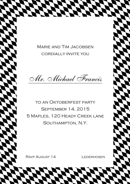 Classic online invitation card with classic bavarian frame and editable text. Black.