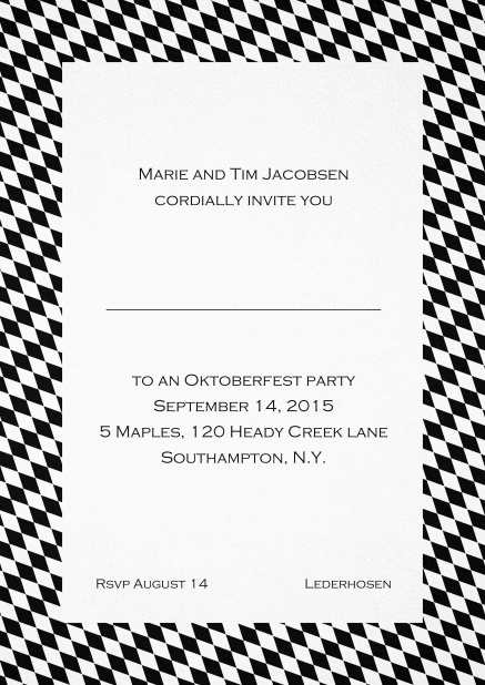 Classic invitation card with classic bavarian frame and editable text. Black.