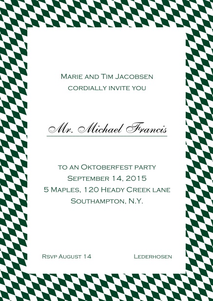 Classic online invitation card with classic bavarian frame and editable text. Green.