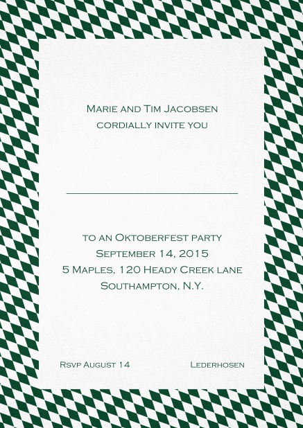 Classic invitation card with classic bavarian frame and editable text. Green.