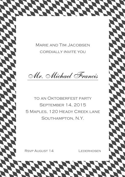 Classic online invitation card with classic bavarian frame and editable text. Grey.