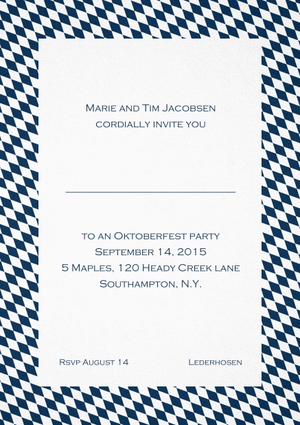 Classic invitation card with classic bavarian frame and editable text. Navy.