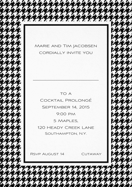 Classic Oktoberfest invitation card with frame in different colors and line for guest's name. Black.