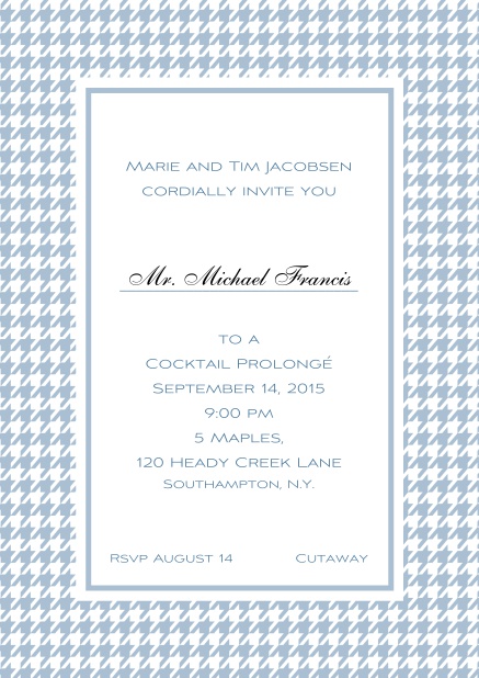 Classic Oktoberfest online invitation card with frame in different colors and line for guest's name. Blue.