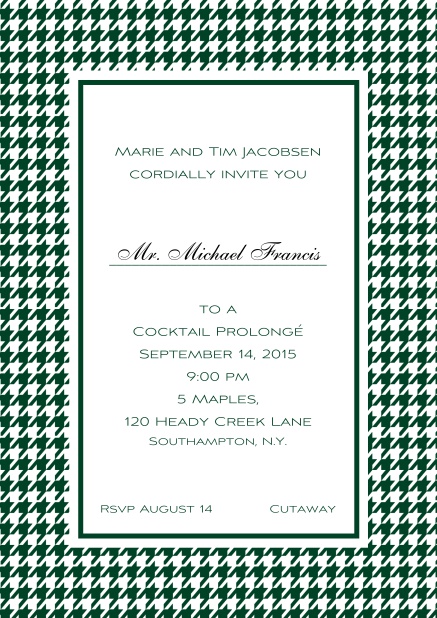 Classic Oktoberfest online invitation card with frame in different colors and line for guest's name. Green.