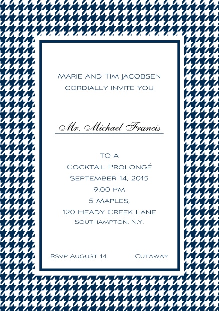 Classic Oktoberfest online invitation card with frame in different colors and line for guest's name. Navy.