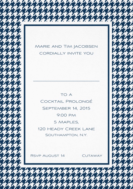 Classic Oktoberfest invitation card with frame in different colors and line for guest's name. Navy.