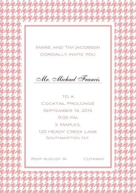Classic Oktoberfest online invitation card with frame in different colors and line for guest's name. Pink.