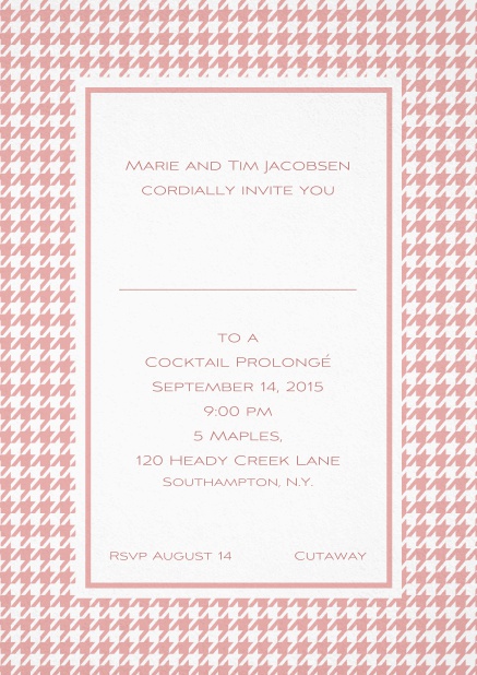 Classic Oktoberfest invitation card with frame in different colors and line for guest's name. Pink.